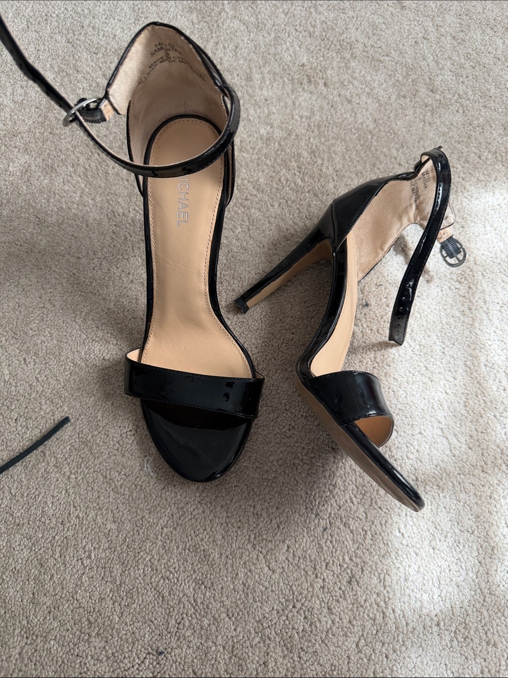 Michael Shannon Black Patent Ankle-Strap Stiletto Sandals
